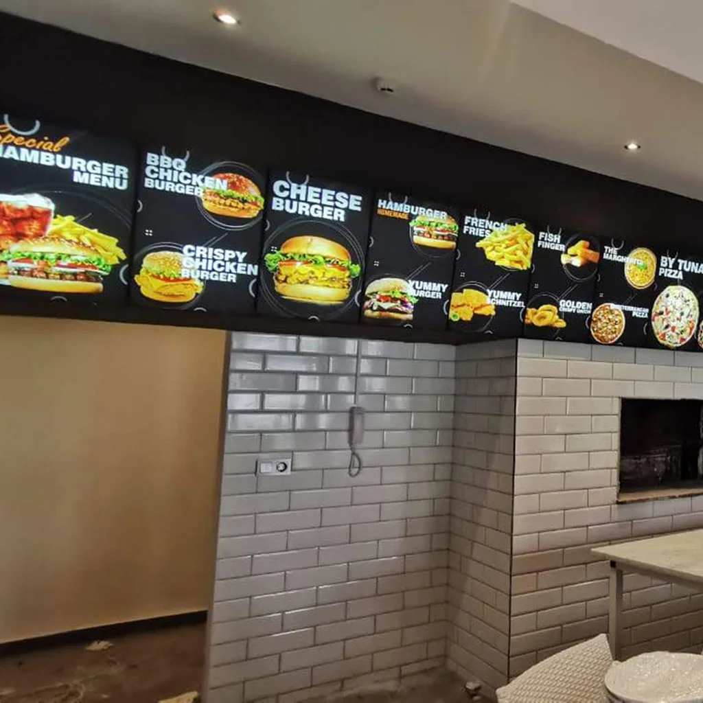 Illuminated restaurant menu board installation